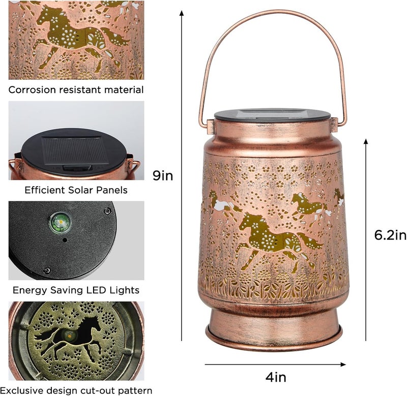 KIKUSUI Horse Lover Gifts Solar Lanterns Outdoor Decor, Gifts for Mom Women Dad Men, Metal Decorative LED Lanterns for Yard, Patio, Lawn, Tabletop, Pathway, Landscape, Garden Decor - Image 5